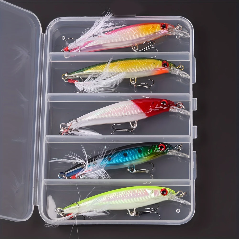 Fishing Lure Box - レーザー3Dアイズバイオニックミノー釣りルアー5個/箱 - 13.3g/6.8g ハードベイト、フェザートリプルフック付きでより多くの魚を捕まえる
