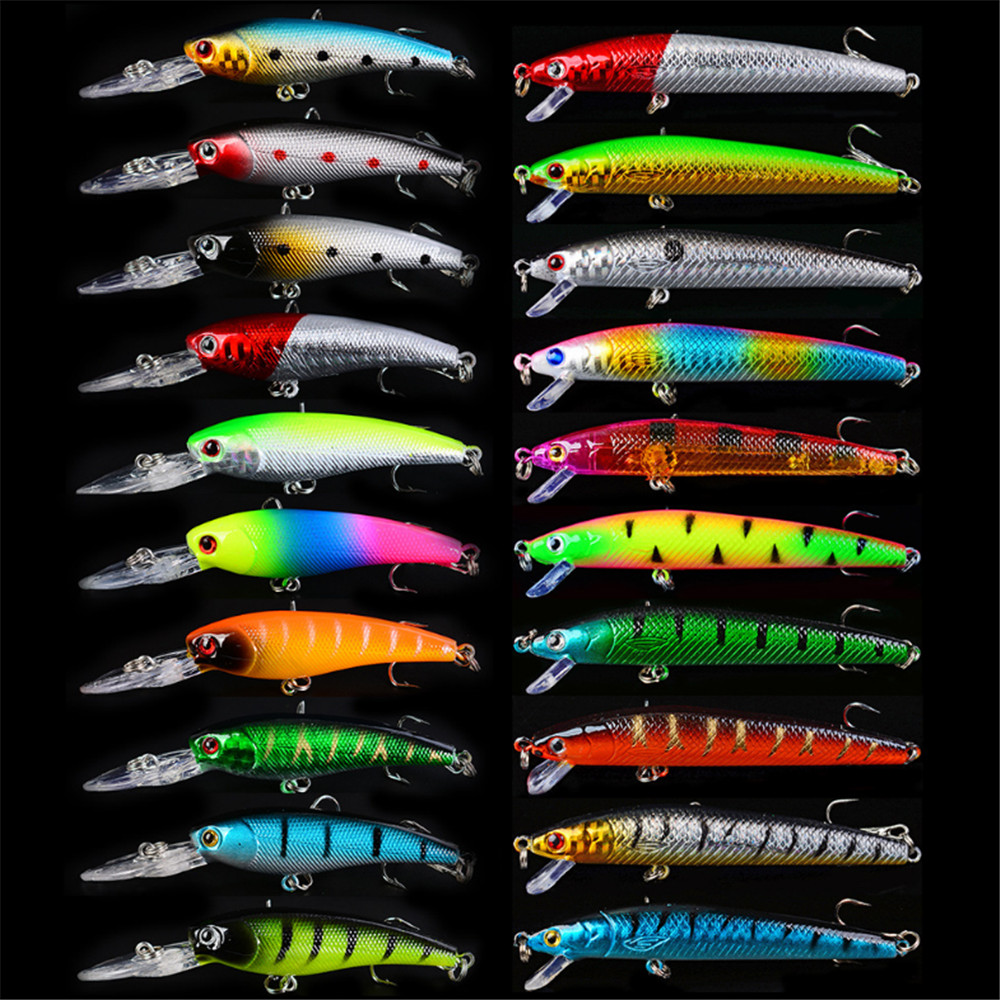 20ピース/ロットミノー釣りルアーセットバスフレッシュ塩水フ - Fishing Lure Crankbait のレビューと価格